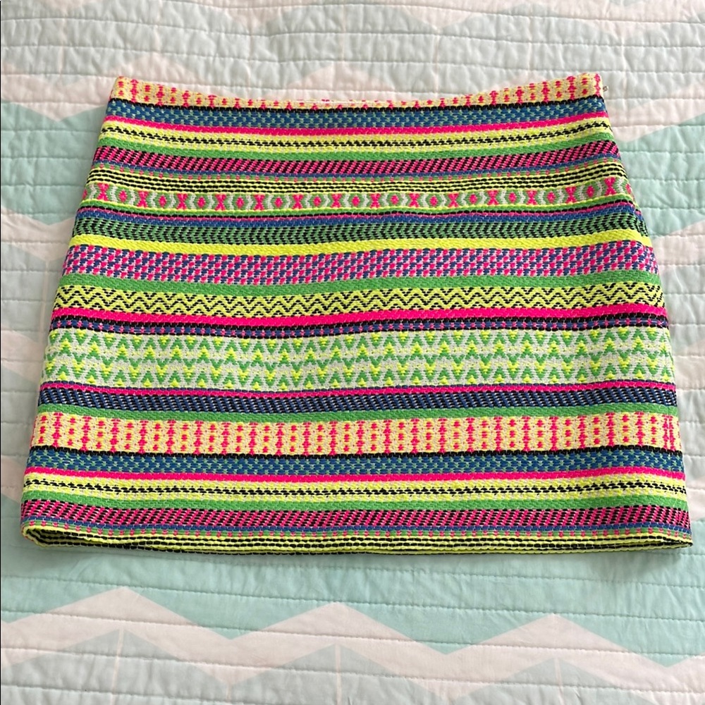 Milly Green and Pink Striped Mini Skirt